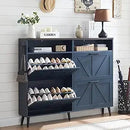 Ljojo™ Farmhouse Shoe Storage Cabinet with Barn Door Design & 4 Flip Drawers