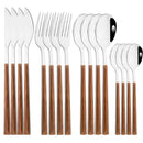 Ljojo 16-Piece Stainless Steel Cutlery Set with Imitation Wooden Handles