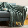 Cozy Knit Throw Blanket with Tassel, Black Lightweight Decorative Blanket for Couch and Bed by Ljojo