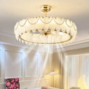 Ljojo Luxury Crystal Feather Ceiling Fan Chandelier French Modern Dining Room Pendant Lamp