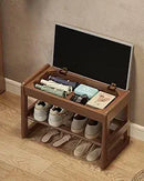 Ljojo™ Walnut Shoe Storage Bench with Cushion and Organizer