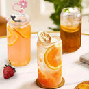 Ljojo 16oz Glass Tumblers with Lids & Straws - Set of 2