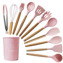 Ljojo 12PCS Silicone Kitchen Utensils Set with Wooden Handle - Non-Stick Cookware & Egg Beaters