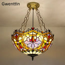 Ljojo Mediterranean Tiffany Glass Pendant Light Chandelier with LED Home Deco