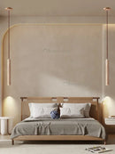 Slim Travertine Pendant Lamp for Kitchen by Ljojo | Stone Ceiling Light Fixture for Bedside Dining