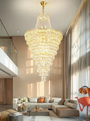 Large Long Crystal Chandelier Golden Stainless Steel Light for Hotel Lobby Staircase by Ljojo