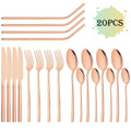 Ljojo 20-Piece Stainless Steel Gold Cutlery Set and Metal Straw Kit