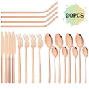 Ljojo 20-Piece Stainless Steel Gold Cutlery Set and Metal Straw Kit