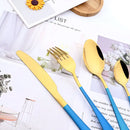 Ljojo 16-Piece Mirror Black Stainless Steel Cutlery Set for Kitchen Tableware