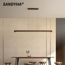 Modern Walnut LED Pendant Chandelier Stylish Dining Room Lighting by Ljojo