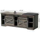 Modern White Shoe Bench with Sliding Barn Door by Ljojo™ - Entryway Storage with Adjustable Shelves