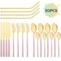 Ljojo 20-Piece Stainless Steel Gold Cutlery Set and Metal Straw Kit
