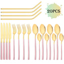 Ljojo 20-Piece Stainless Steel Gold Cutlery Set and Metal Straw Kit
