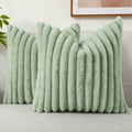 Ljojo 16x16 Faux Fur Striped Pillow Covers 2pcs - Soft Plush Velvet Back