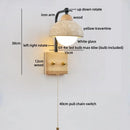 Ljojo LED Wall Lights Bedroom Yellow Travertine White Glass Wabi Sabi Wood Bedside Lamp