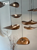 Ljojo Walnut Color Leaf Multi-head Chandelier Retro Style for Living Room & Restaurant