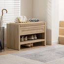 Ljojo™ Rattan Shoe Bench with Storage Drawer and Linen Seat Cushion