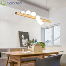 Medieval Bauhaus Wooden Strip Bubble Glass LED Pendant Light Chandelier by Ljojo