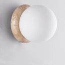 Ljojo LED Wall Lights Japan Style White Glass Yellow Travertine Pull Chain Switch