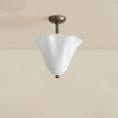 French Glass Hanging Lamp with Polka Dot Lampshade | Retro Ceiling Pendant Light by Ljojo