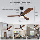 Ljojo 52" Black Retro Ceiling Fan Light Control Home Bedroom Lounge Outdoor