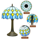 Blue Baroque Stained Glass Table Lamp Handcrafted Artwork for Bedroom, Ljojo
