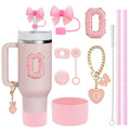 Ljojo 10-Piece Cup Accessories Set with Straws, Brush, Flower Charm, & Spill-Proof Stopper