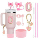 Ljojo 10-Piece Cup Accessories Set with Straws, Brush, Flower Charm, & Spill-Proof Stopper