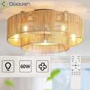 Bamboo Circle LED Ceiling Fans Light Chandelier with Lamps - Modern Luxury for Living Room by Ljojo