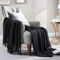 Cozy Knit Throw Blanket with Tassel, Black Lightweight Decorative Blanket for Couch and Bed by Ljojo