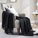 Cozy Knit Throw Blanket with Tassel, Black Lightweight Decorative Blanket for Couch and Bed by Ljojo