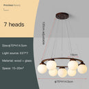 Nordic Style Wood LED Chandelier Modern Ring Lamp Glass Ball Decor Pendant Lights
