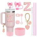 Ljojo 10-Piece Cup Accessories Set with Straws, Brush, Flower Charm, & Spill-Proof Stopper