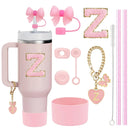 Ljojo 10-Piece Cup Accessories Set with Straws, Brush, Flower Charm, & Spill-Proof Stopper