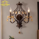American Retro Crystal Candle Wall Lamp LED E14 Iron Art Wall Mounted - Ljojo