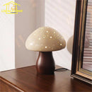 LED Mushroom Table Lamp Ceramic Wood Art Decor Desk Light - Ljojo