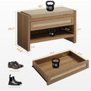 Ljojo™ Rattan Shoe Bench with Storage Drawer, Linen Seat, Farmhouse Boho Style