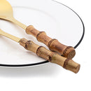 Ljojo Long Handle Serving Spork Set - Bamboo Wooden & Stainless Steel Cutlery
