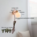 Ljojo LED Wall Light Fixture Wood Canopy White Glass Nordic Modern Plug In Sconce