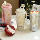 Ljojo 500ml Stainless Steel Vacuum Insulated Coffee Cup Straw Mug