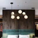 Black Gold Ring Chandelier with Milk White Glass Balls Stylish LED Hanging Light