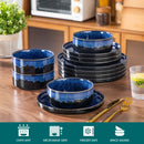 Ljojo 36PC Black Blue Reactive Glaze Dinnerware Set with Vertical Edge