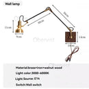 Nordic Vintage Copper Swing Arm Wall Lamp 360º Adjustable Bedside Sconce by Ljojo