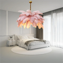 Ljojo European Pink Black Feather Pendant Light Chandelier for Living Dining Bedroom Home Decor