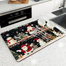 Christmas Santa Tree Non-Slip Drying Mat for Kitchen - Ljojo Tableware Absorbent Placemat