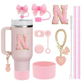 Ljojo 10-Piece Cup Accessories Set with Straws, Brush, Flower Charm, & Spill-Proof Stopper