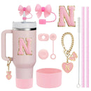 Ljojo 10-Piece Cup Accessories Set with Straws, Brush, Flower Charm, & Spill-Proof Stopper