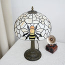Ljojo 12-Inch Stained Glass Table Lamp with Bee Wave Shell Lampshade
