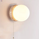 Ljojo LED Wall Lights Japan Style White Glass Yellow Travertine Pull Chain Switch