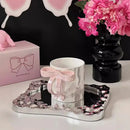 Ljojo 3D Ins Ceramic Coffee Mug Cup, 12oz Bow Shape Handle, Elegant Electroplated Mug